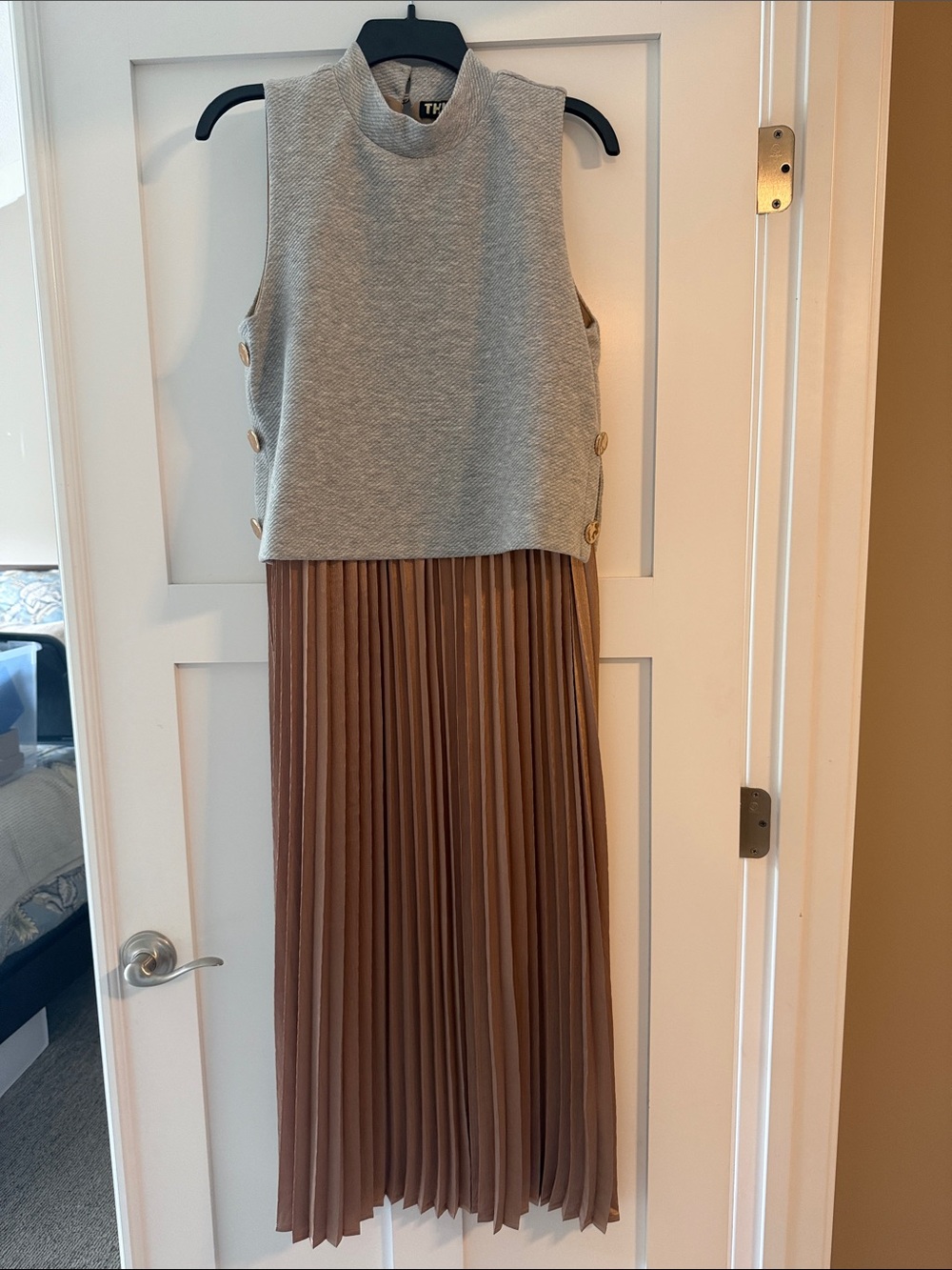 THML Two-Tone Sleeveless Midi Dress in Grey and Brown NWOT